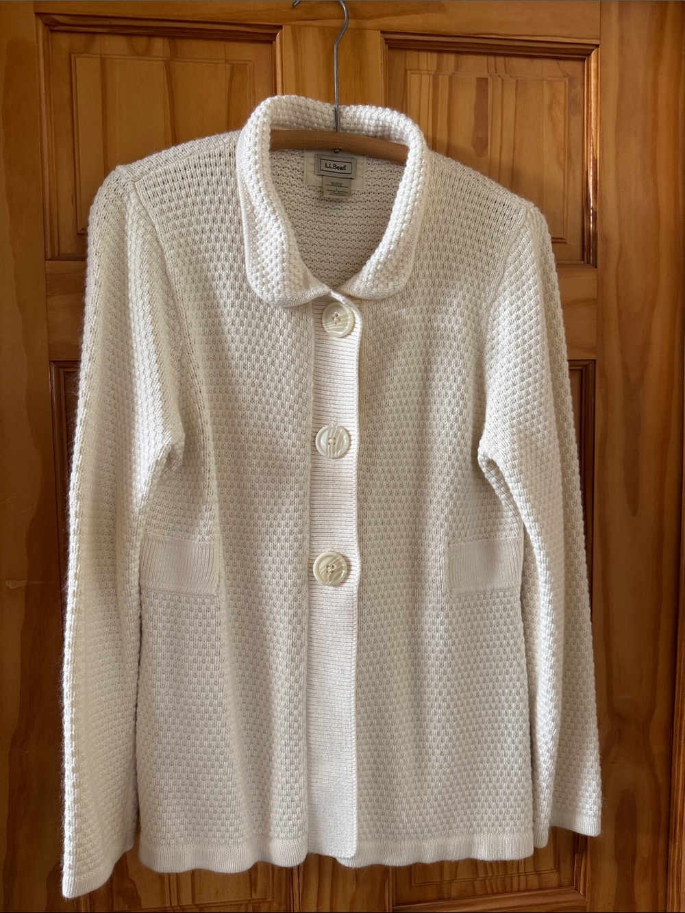 L.L. Bean Cream Textured Button-Front Cardigan